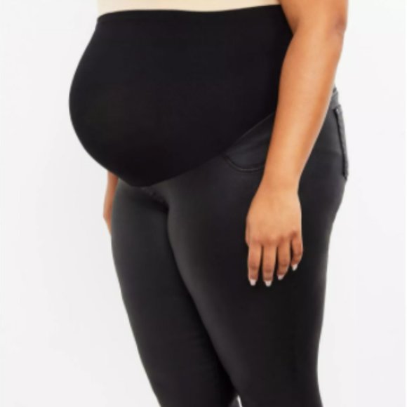 Motherhood Plus Size Indigo Blue Coated Skinny Leg Ankle Pant Black 1X - Picture 3 of 13